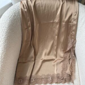 A New Day Elegant Tan Lace Trim Slip Dress